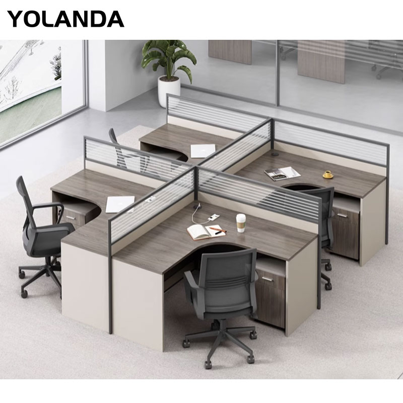 Yolanda 2025 Modern Commercial Office Desk 4-Person Workstation Furniture MFC Material Modular Extendable Convertible Partition for Home Use