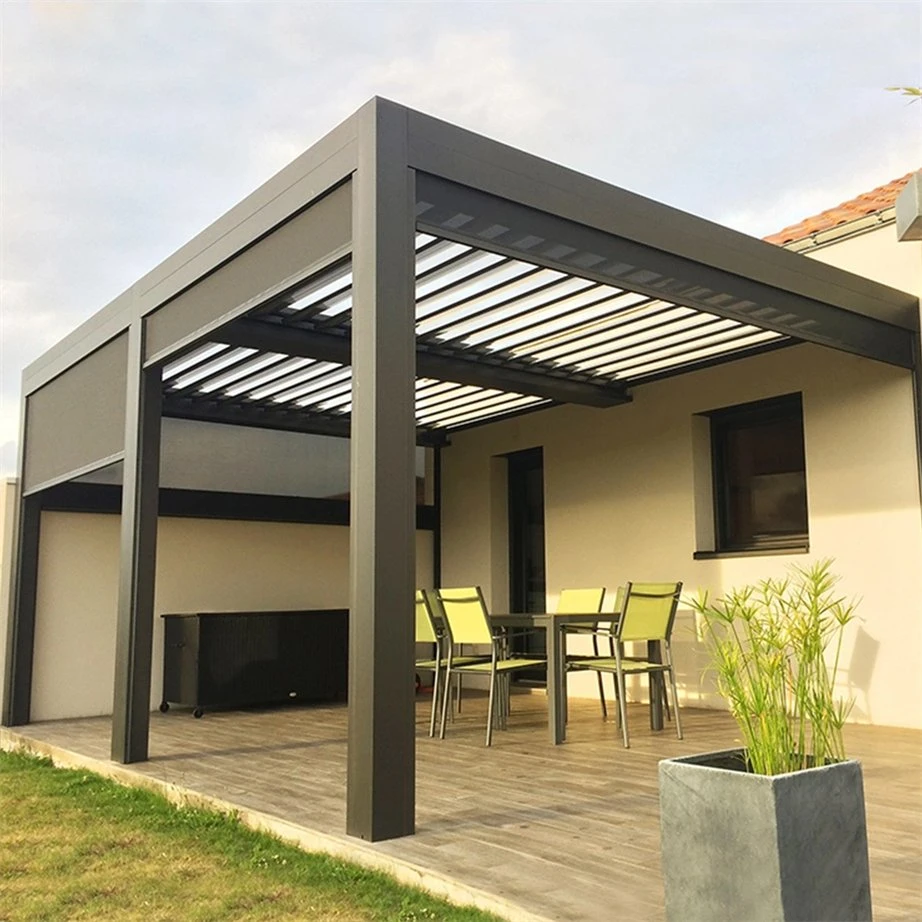 Wholesale Building Deck Outdoor Furniture Bioclimatic Garden Patio Electric Motorized Gazebo 4X8 OEM Louvered Roof Waterproof Sunshade Aluminum Pergola
