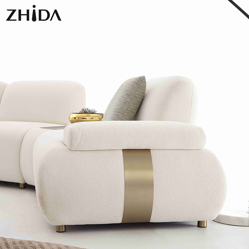 Contemporary Light Luxury Sofa Living Room Linen Teddy Fabric Furniture Stainless Steel Leg