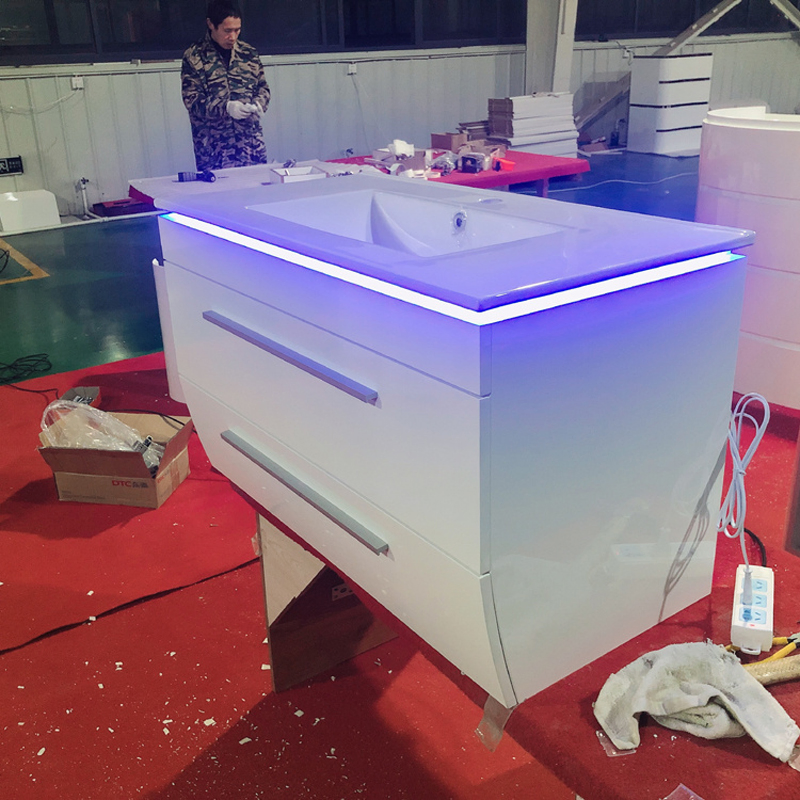 PVC Curved Waterproof Dressing Vanity 304 Stainless Steel LED Smart Bathroom Furniture