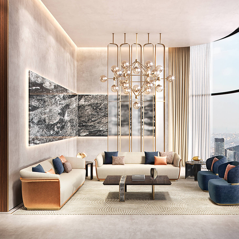 Wholesale Premium Minimalist Sofa Light Beige Fabric Modern Living Room Furniture