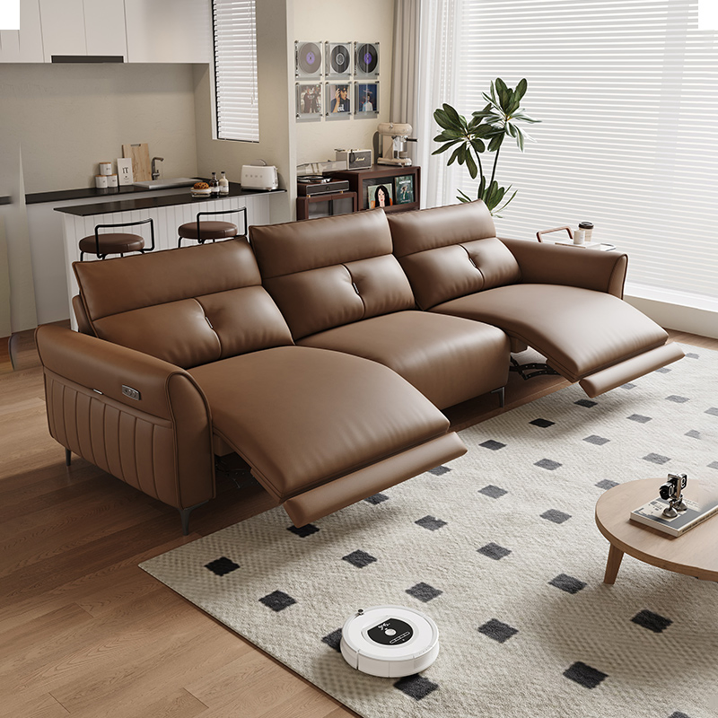 Solid Wood Frame Segmented Modular Electric Leather Home Recliner Functional Sofa Living Room Furniture