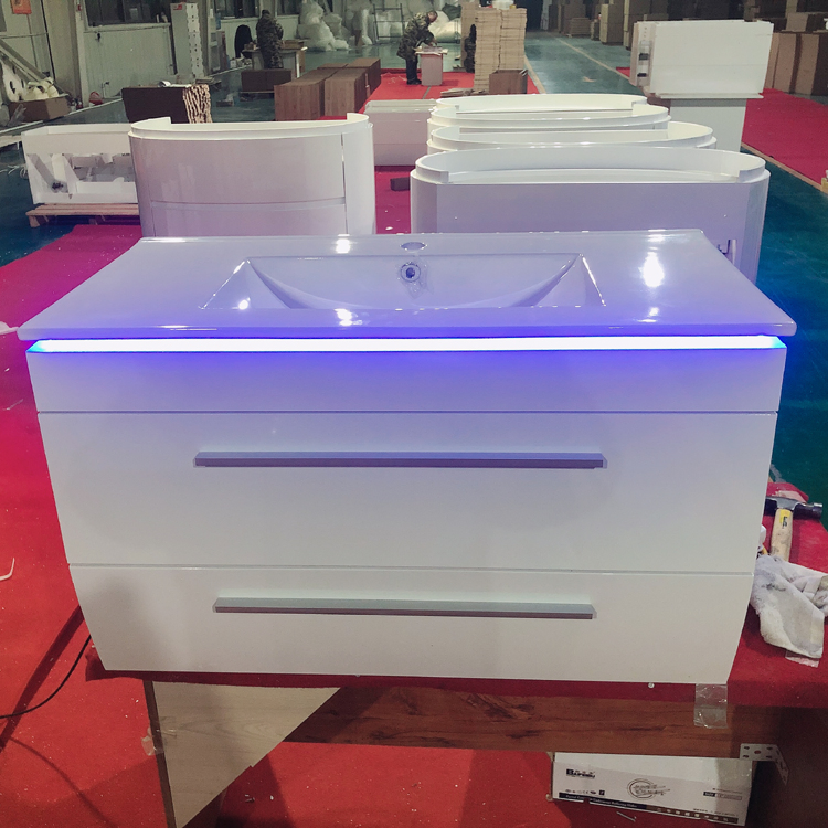 PVC Curved Waterproof Dressing Vanity 304 Stainless Steel LED Smart Bathroom Furniture