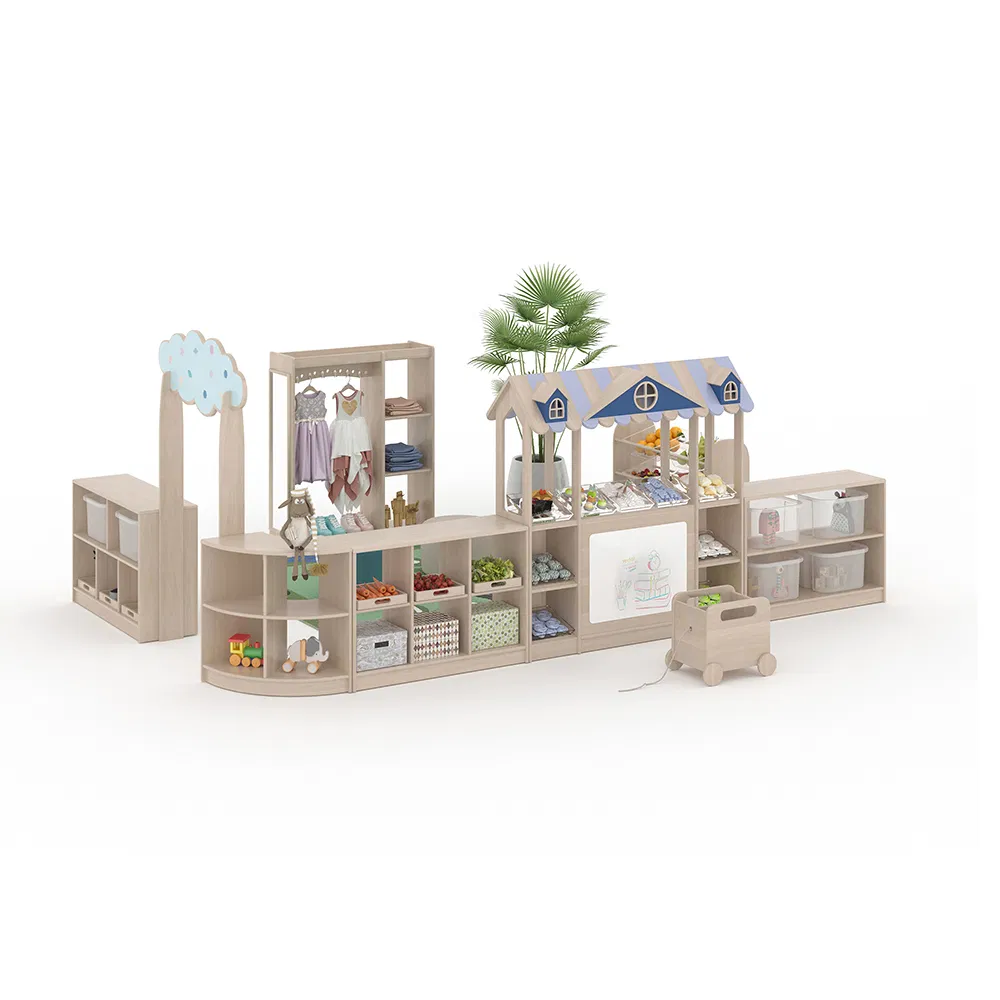 Montessori Kindergarten Cabinets Kids' Furniture Sets Kids Bookcase Wood Design Storage Toy Organizer Furniture