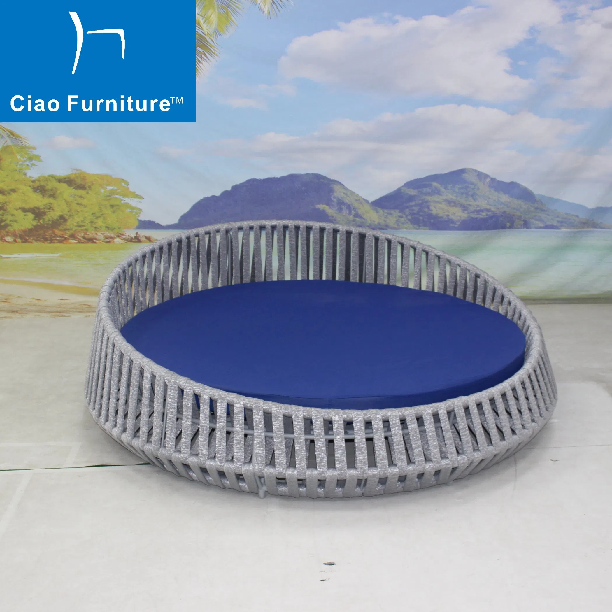 Leisure Garden Furniture Outdoor Hotel Villa Balcony Rope Woven Round Lounge Daybed