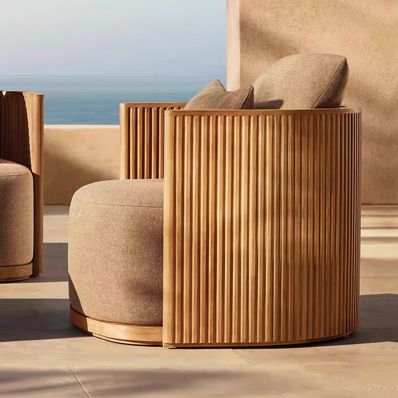 Modern Luxury Hotel Home Teak Wood Dining Garden Patio Sofa Chair and Table Set Outdoor Furniture