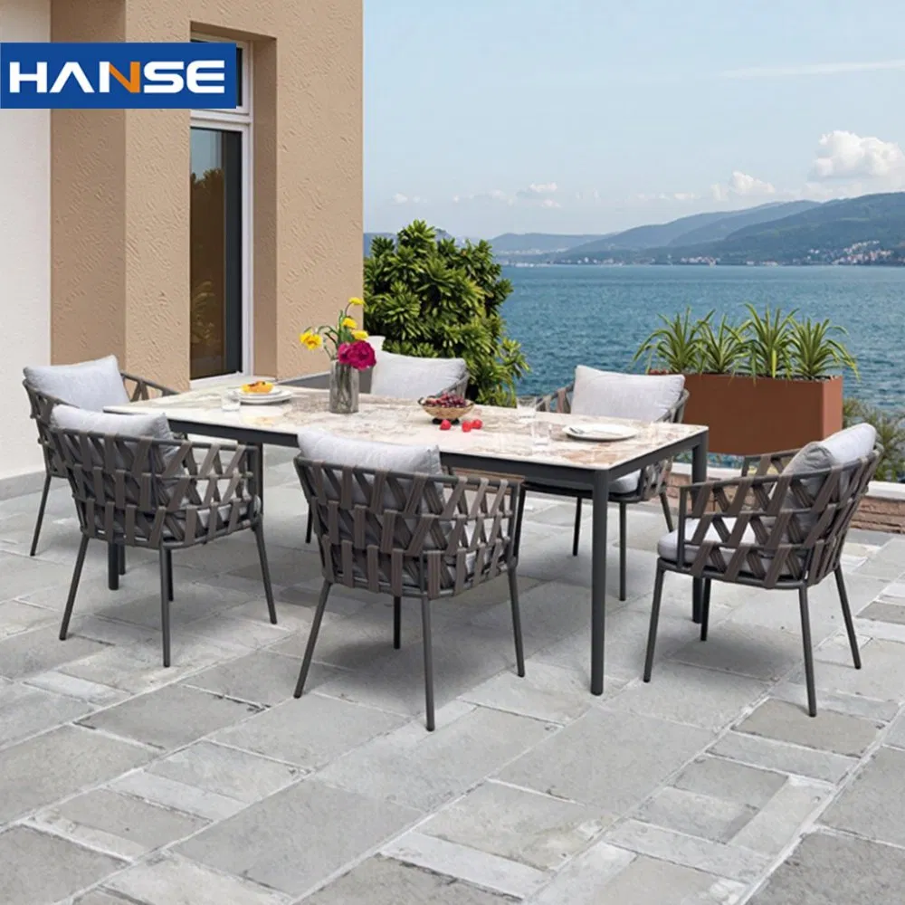 Outdoor Dining Table and Chair Modern Garden Furniture Set Luxury Commercial Hotel Restaurant Steel Frame Style