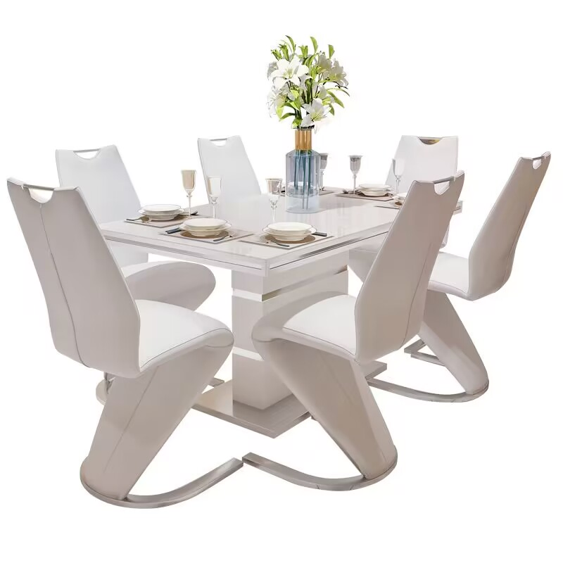 Modern Design Home Furniture Dining Table Sets Gloss Living Room Tempered Glass Dining Table Sets