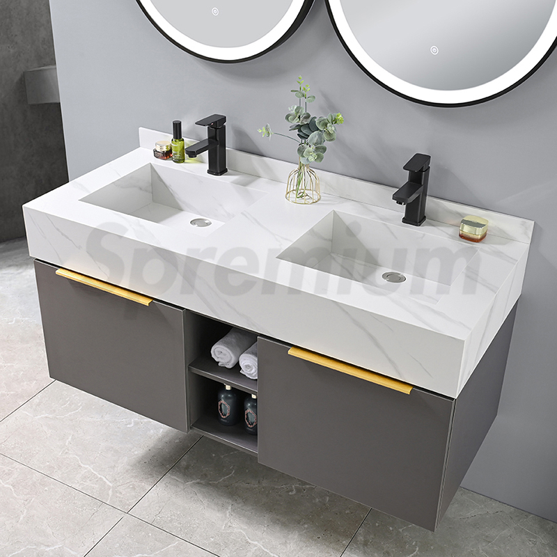 Double Bathroom Under Counter Washing Basin Marble Smart Bathroom Furniture with Mirror