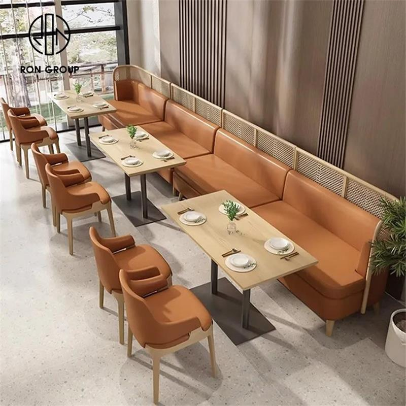 Leather Modern Restaurant Coffee Shop Commercial Wood Cafe Sofa Bench Booth Seating Table and Chair Set Furniture for Restaurant