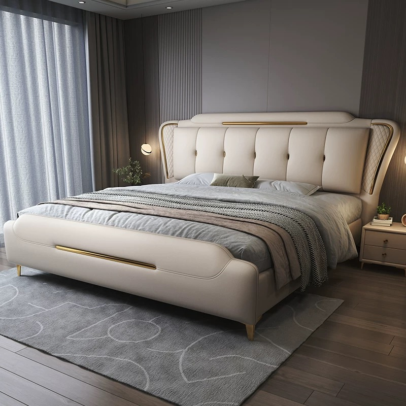 Premium Quality Custom Villa Bedroom Furniture Saving Space Leather Bed Set
