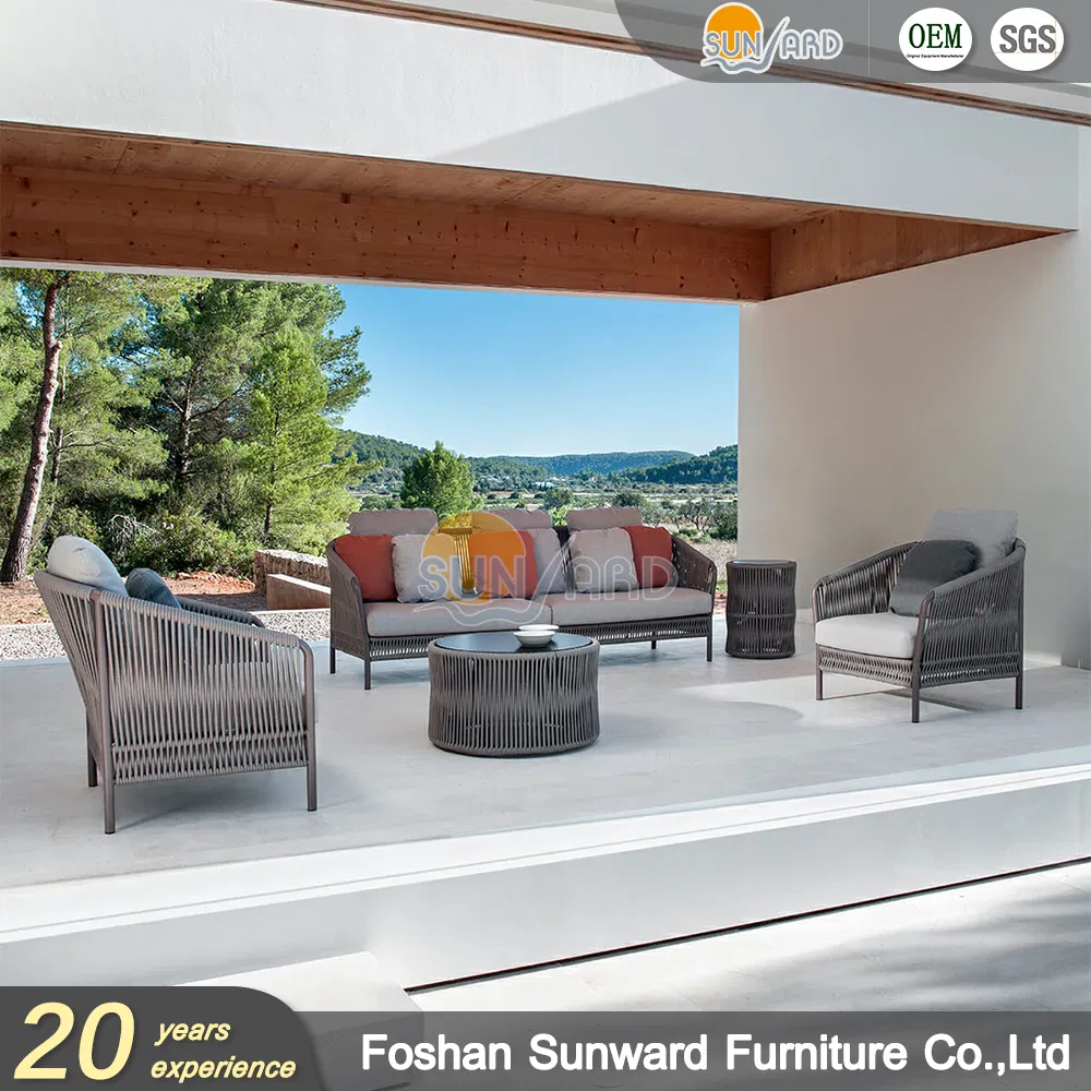 Foshan Factory Wholesale Home Patio Garden Couch Set Wooden Aluminum Outdoor Furniture Hotel Waterproof Luxury Rope Sofa