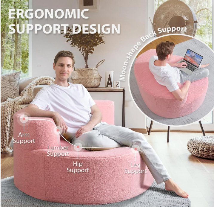 Chaise Lounge for Living Room, Bedroom (Pink, Wrinkles)