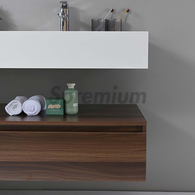 Modern Luxury Sanitary Ware Muebles Wall Hung Stone Sink Wooden Bathroom Furniture with LED Smart Mirror