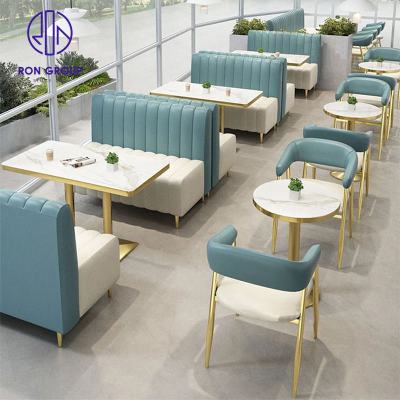 Premium Modern Mcdonald Commercial Leather Booth Sofa Seating Round Marble Coffee Shop Furniture for Restaurant Table and Chair Furniture