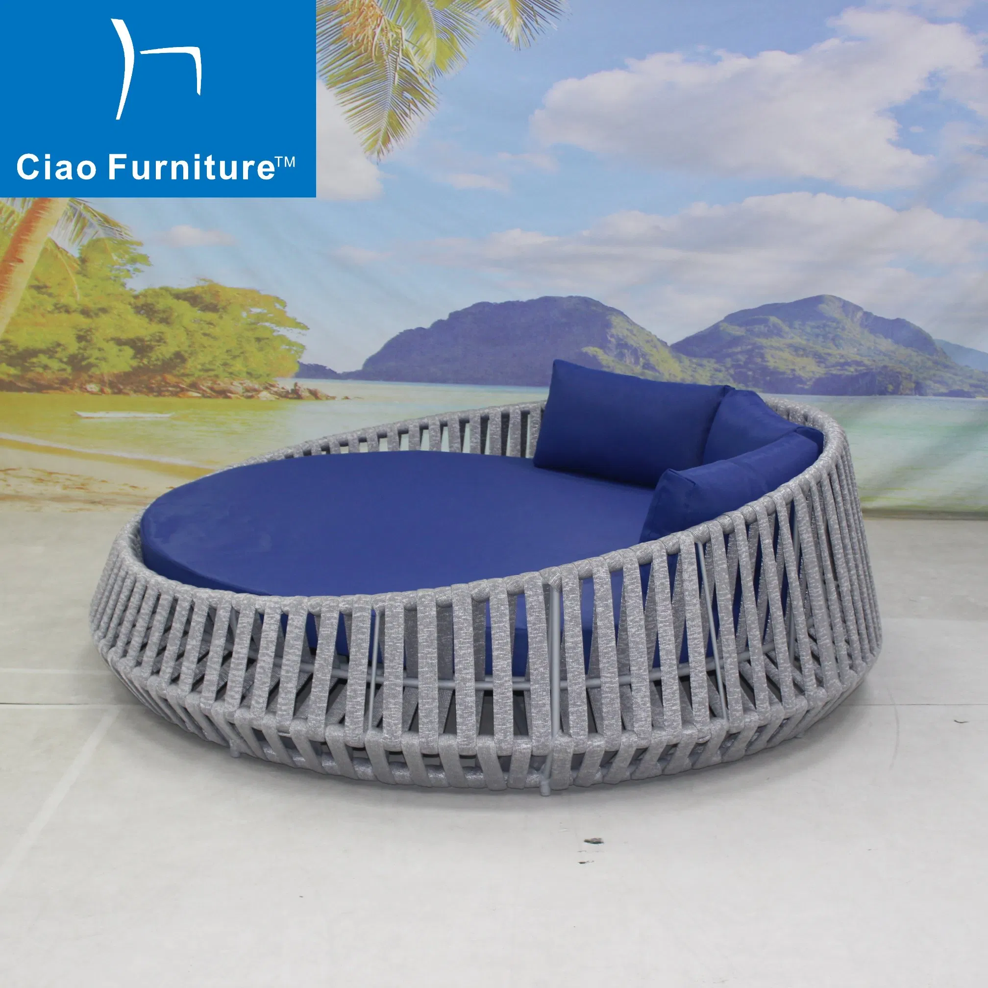 Leisure Garden Furniture Outdoor Hotel Villa Balcony Rope Woven Round Lounge Daybed