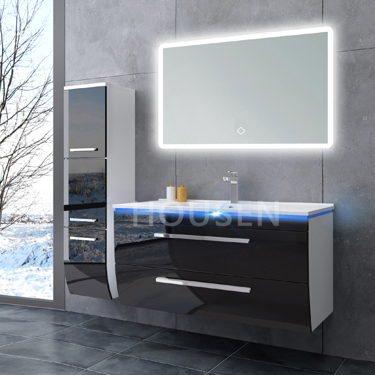 PVC Curved Waterproof Dressing Vanity 304 Stainless Steel LED Smart Bathroom Furniture