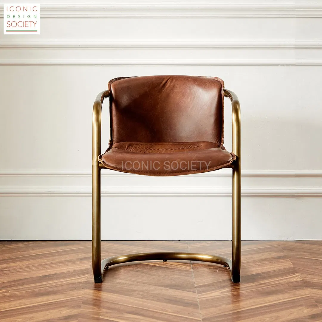 Modern Restaurant Furniture Hotel Metal Iron Retro Loft Industrial Genuine Leather Dining Chair Table Dining Furniture