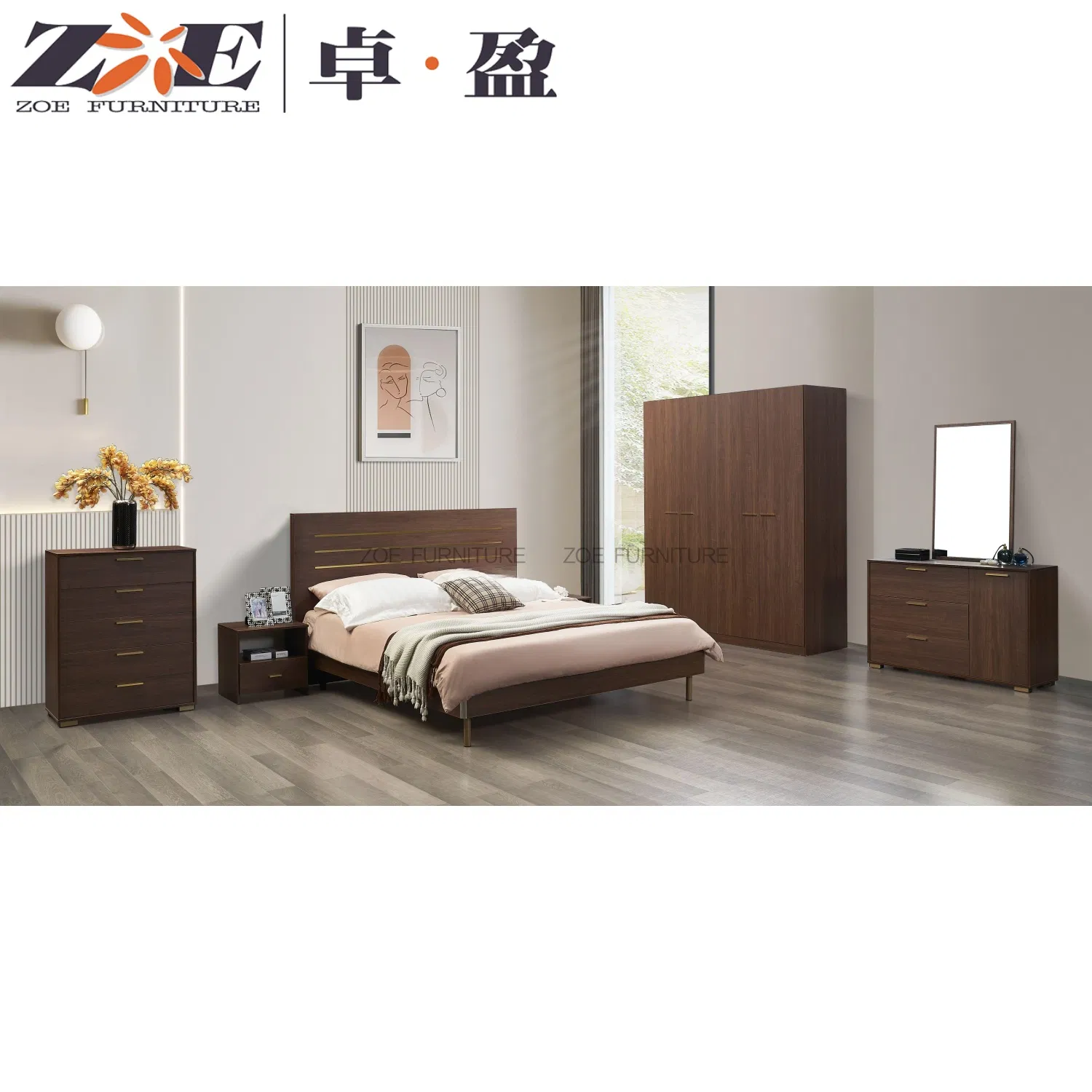 Modern Smart Bed and Complete Wooden Bedroom Sets Furniture for Luxury Hotel or Home Use