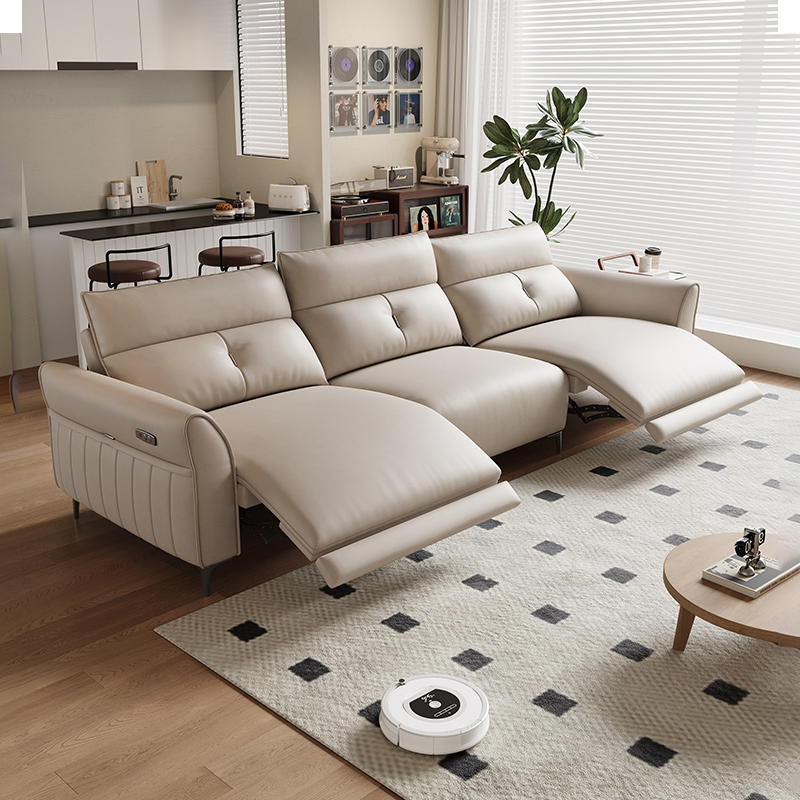 Solid Wood Frame Segmented Modular Electric Leather Home Recliner Functional Sofa Living Room Furniture