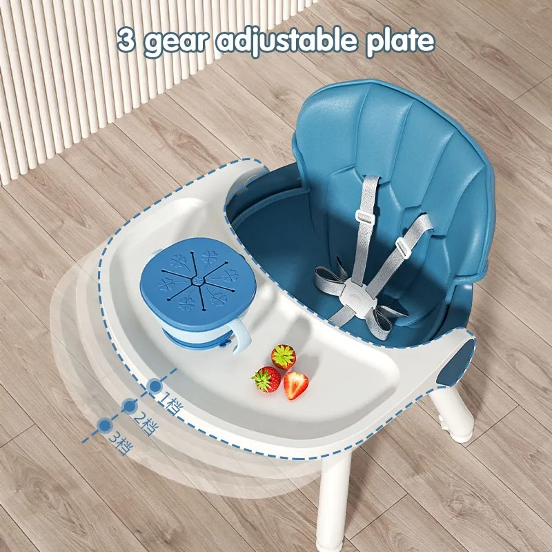 Customized 4 in 1 Kids Dining Chair, Detachable Study Desk Kids Furniture Three Gear Adjustable Plate Safety Chair with PU Cushion Baby High Chair Baby Product