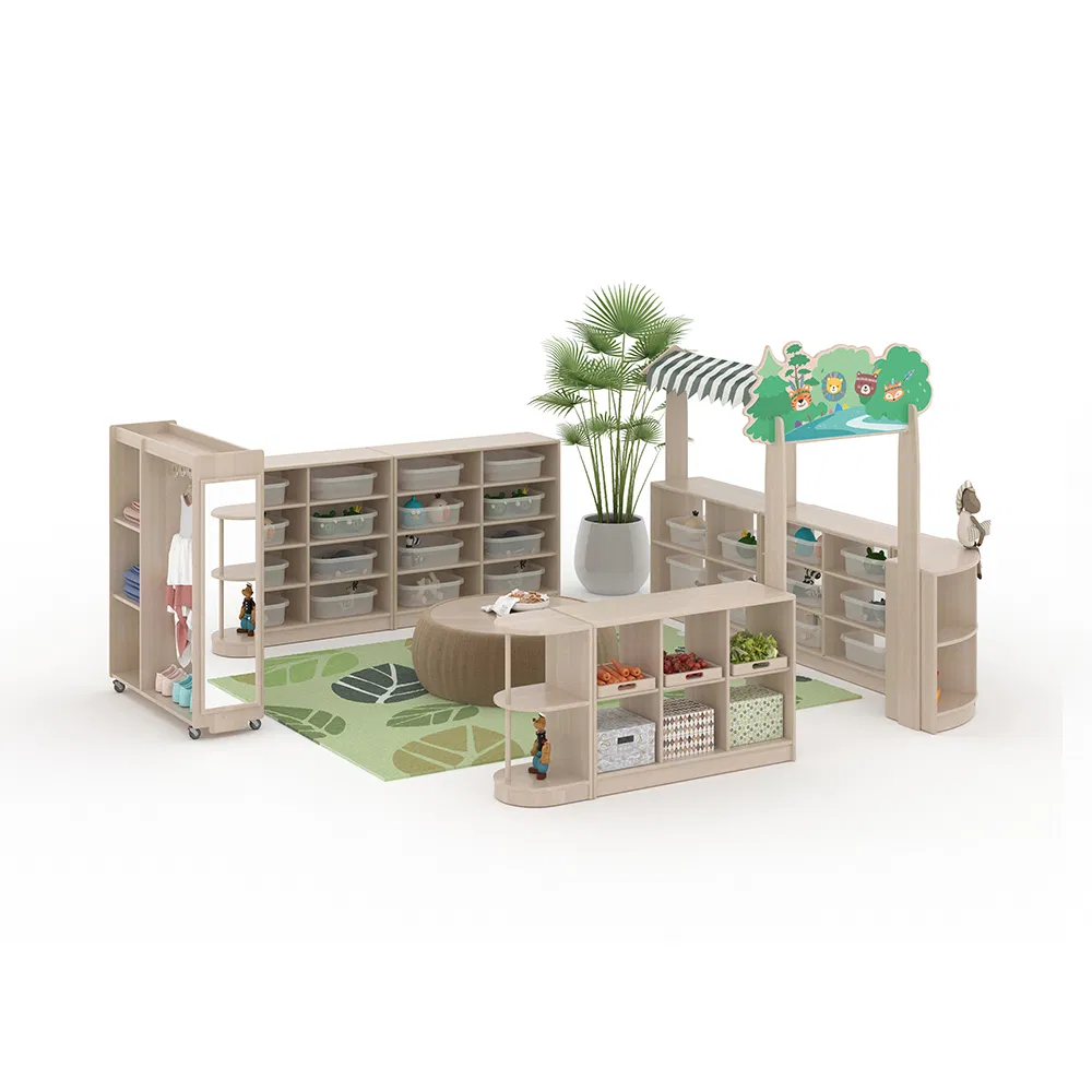 Montessori Kindergarten Cabinets Kids' Furniture Sets Kids Bookcase Wood Design Storage Toy Organizer Furniture