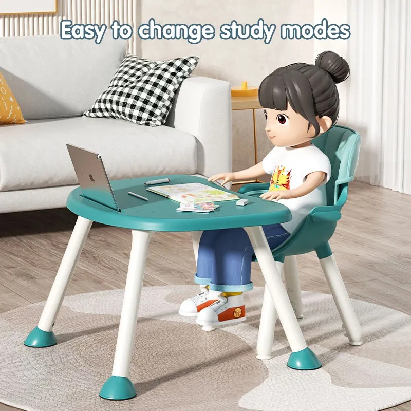 Customized 4 in 1 Kids Dining Chair, Detachable Study Desk Kids Furniture Three Gear Adjustable Plate Safety Chair with PU Cushion Baby High Chair Baby Product