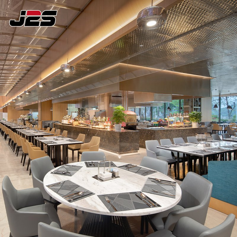 Commercial Table Coffee Shop Restaurant Furniture Beige Leather Armchair Long Rectangular Marble Table Set Luxury Buffet Project