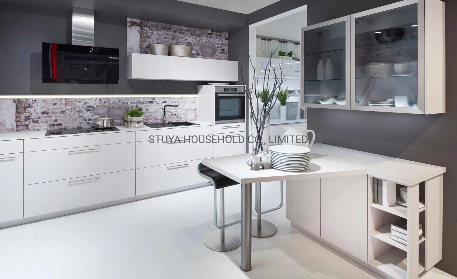 Home Furniture Modern Minimalist Design White Lacquering Kitchen Cabinet