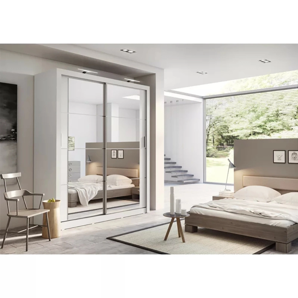 Bedroom Furniture Premium Glass Sliding Door Wooden Multispace Storage Wardrobe