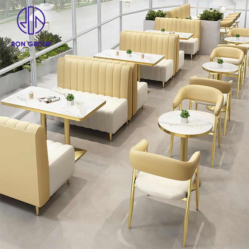 Premium Modern Mcdonald Commercial Leather Booth Sofa Seating Round Marble Coffee Shop Furniture for Restaurant Table and Chair Furniture