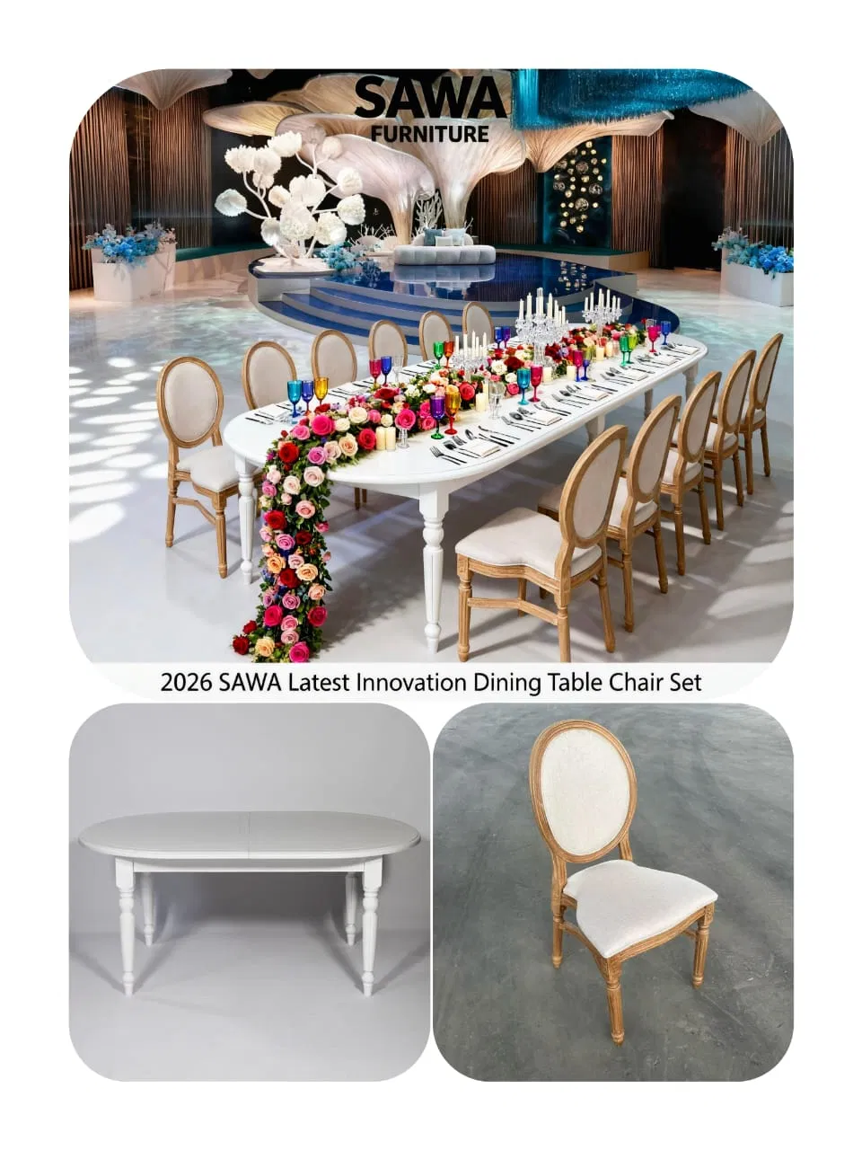 Extra Large 12 Seater Luxury Wedding Garden Event Table and Chairs Set Teak Wood Outdoor Furniture