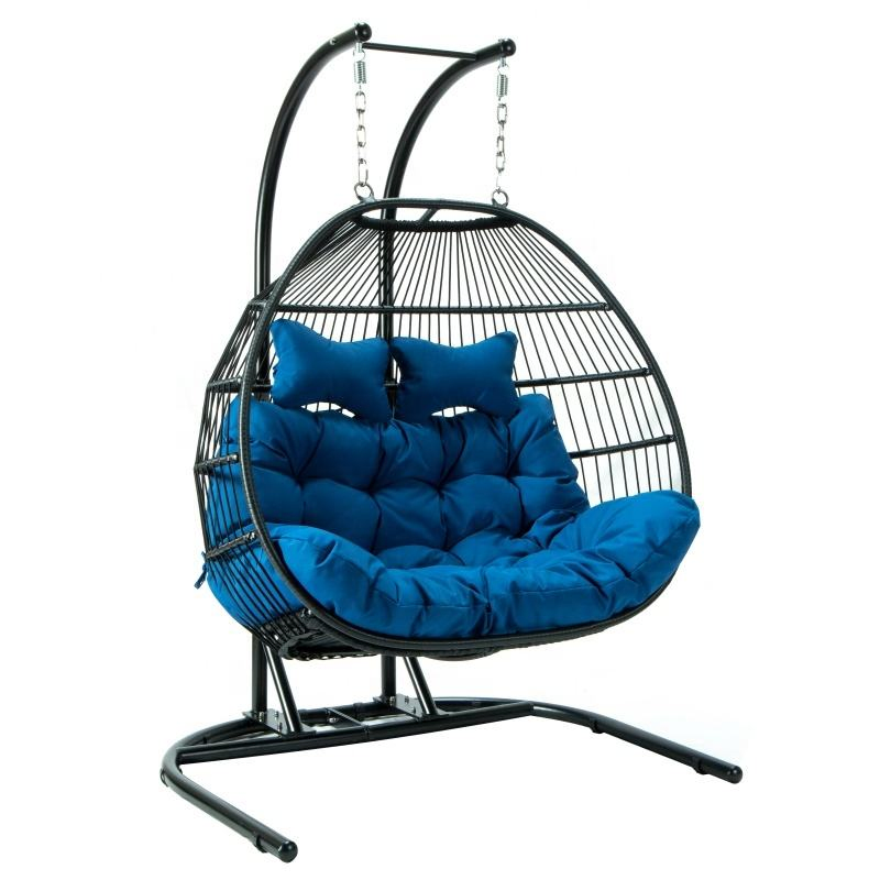 Outdoor Furniture Patio Swings Chair Foldable Garden Double Rope Hanging Egg Chair with Stand