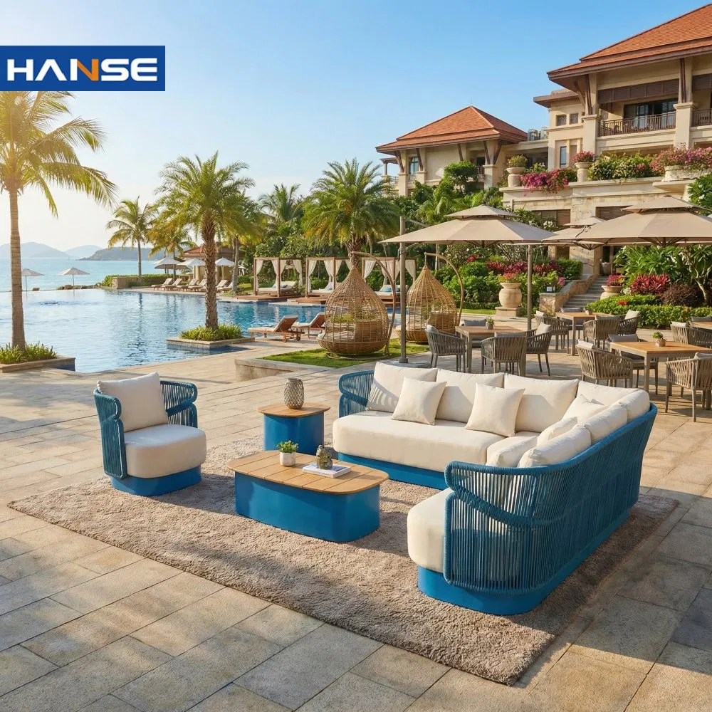 Luxury Garden Red Color White Cast Aluminium Wicker Outdoor Patio Backyard Rattan Sofa Set Furniture