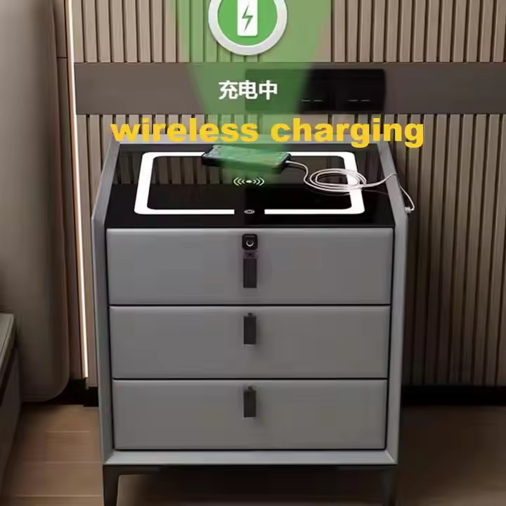 Custom Color Smart Nightstand Wireless Charging LED Light, USB Port, Bluetooth Speaker Bedroom for Home Furniture Use