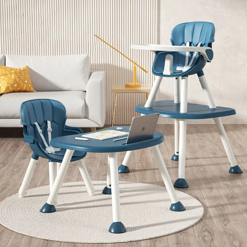 Customized 4 in 1 Kids Dining Chair, Detachable Study Desk Kids Furniture Three Gear Adjustable Plate Safety Chair with PU Cushion Baby High Chair Baby Product