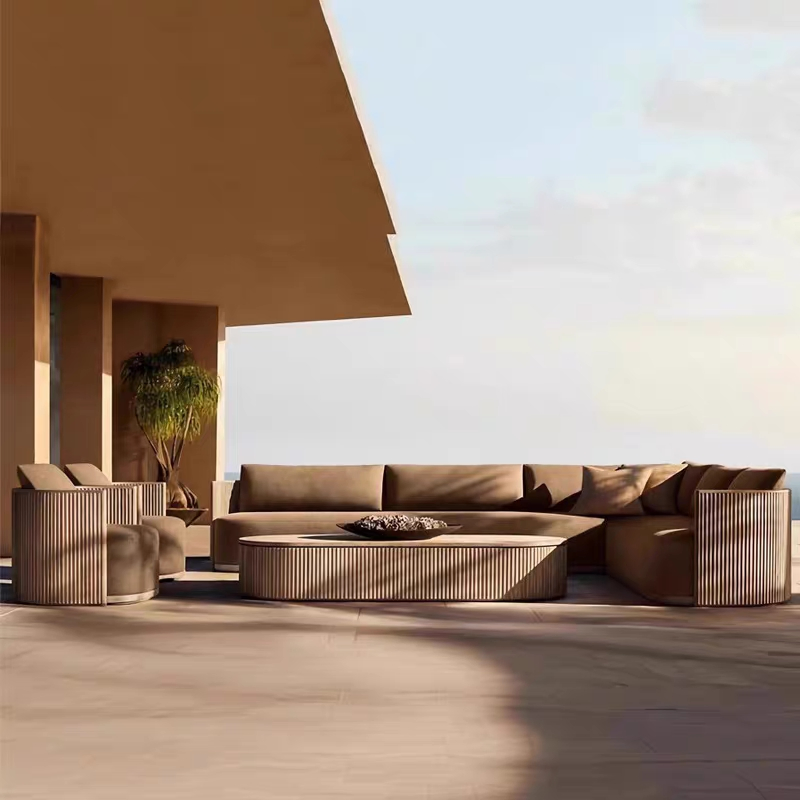 Modern Luxury Hotel Home Teak Wood Dining Garden Patio Sofa Chair and Table Set Outdoor Furniture