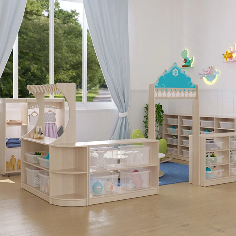 Montessori Kindergarten Cabinets Kids' Furniture Sets Kids Bookcase Wood Design Storage Toy Organizer Furniture