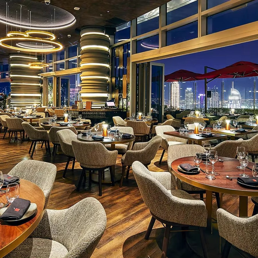 Marble Tabletops Gold Metal Bases Chairs and Leather Seating Set Restaurant Furniture