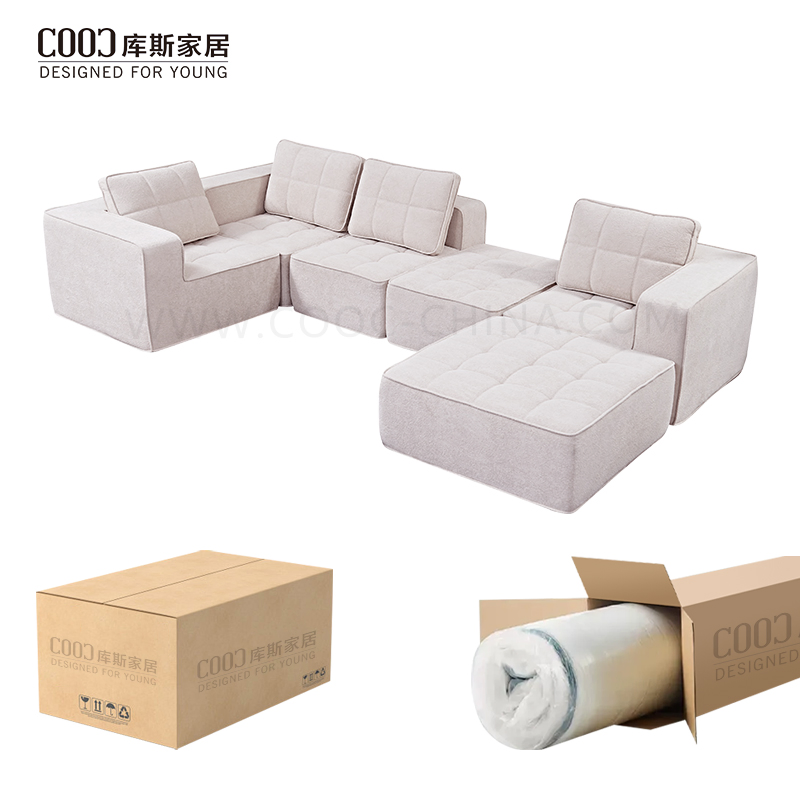Foshan Factory Wholesale Modern Luxury Frameless Sponge Corner Sectional Sofa Set Living Room Home Hotel Upholstered Vacuum Compressed Modular Sofa Furniture
