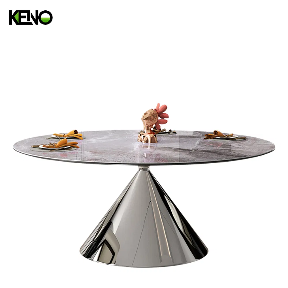 Luxury Room Italian Aluminium Alloy Leg Rock Plate Tabletop Set Dining Table Furniture