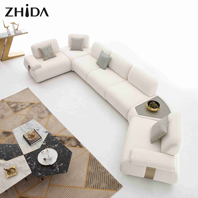 Contemporary Light Luxury Sofa Living Room Linen Teddy Fabric Furniture Stainless Steel Leg