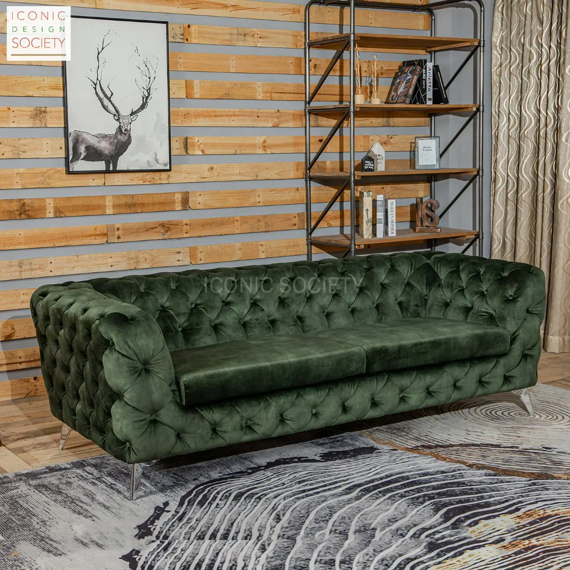 Modern Living Room Furniture Hotel Leisure Tufted Chesterfield Couch Velvet Fabric Sofa Set Home Furniture