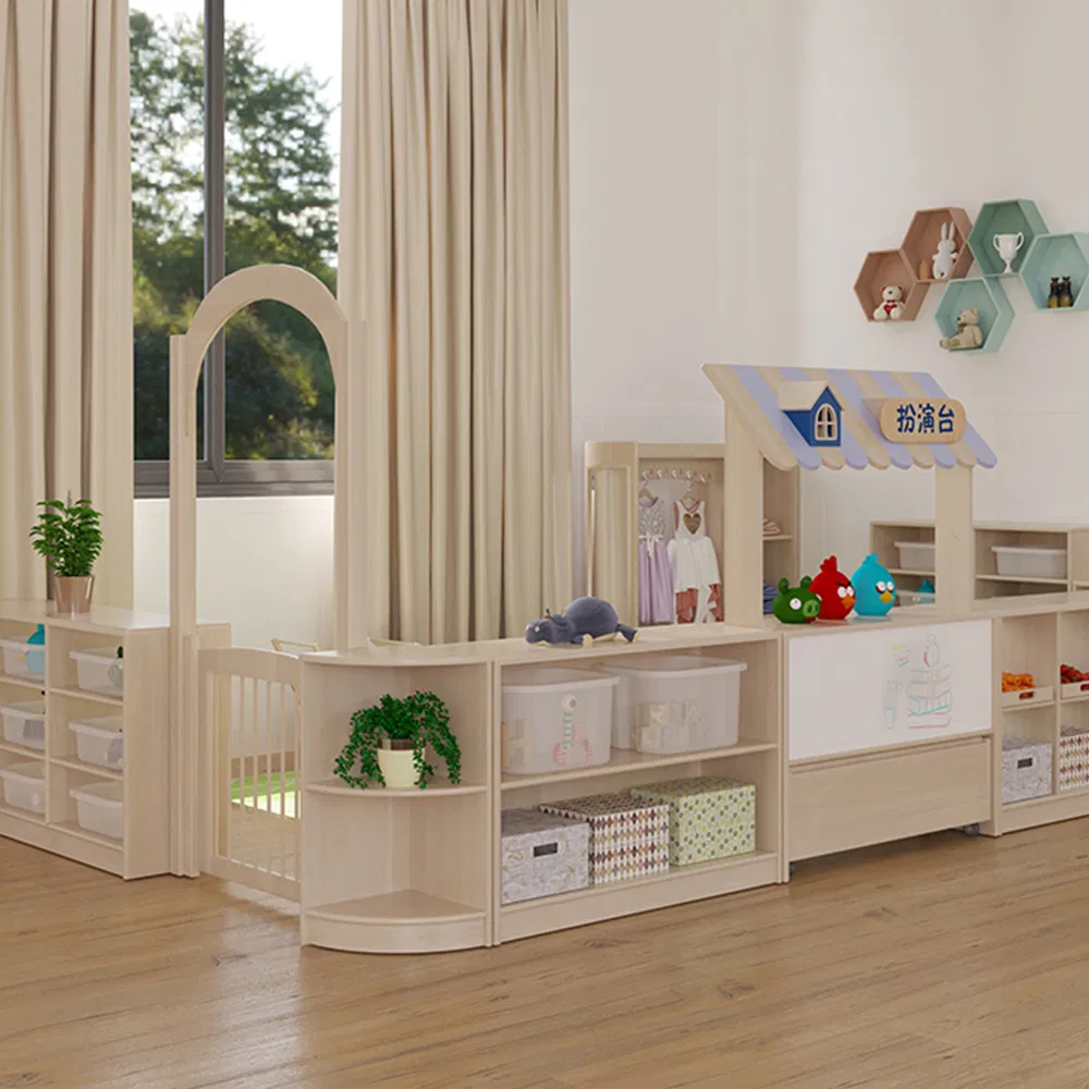 Montessori Kindergarten Cabinets Kids' Furniture Sets Kids Bookcase Wood Design Storage Toy Organizer Furniture