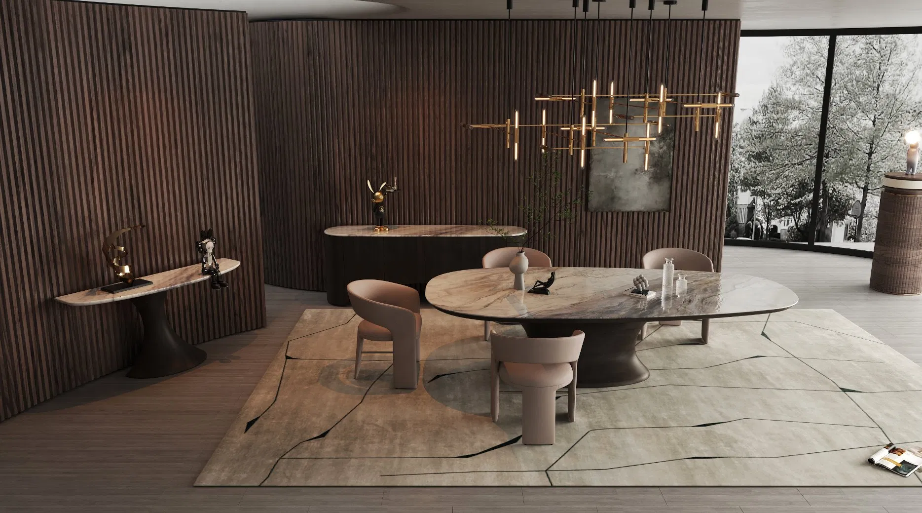 Modern Diningroom Ash Wood Round Hot Sale Luxury Furniture Marble Dining Table