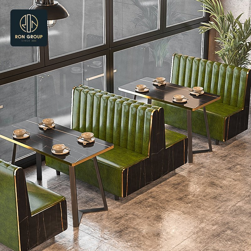 Luxury Coffee Shop Leather Wood Fast Food Cafeteria Table Chair Booth Seating Commercial Restaurant Furniture