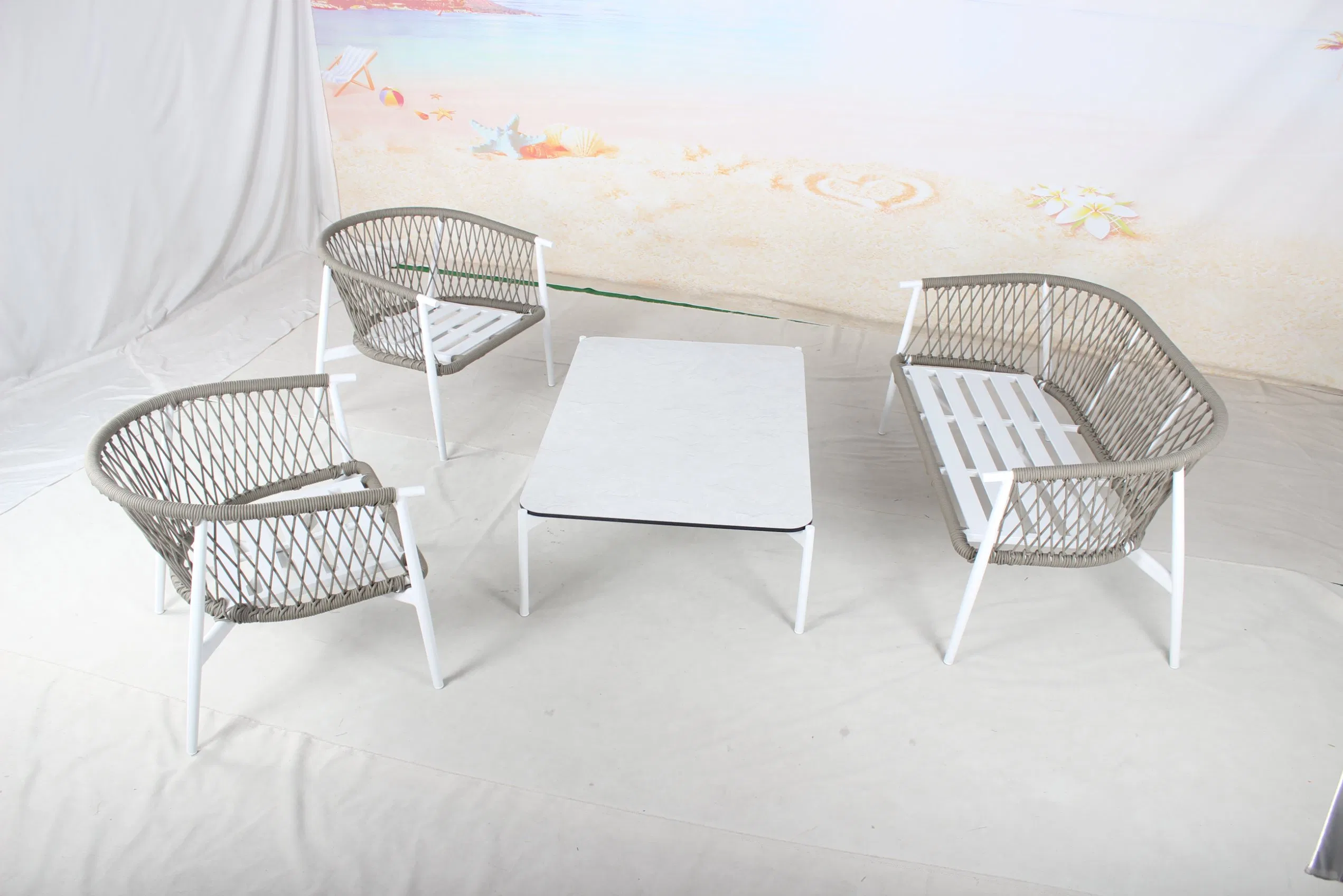 Factory Hot Sale Minimalist Outdoor Garden Furniture Durable Aluminum Frame Woven Rope Sofa Set with Rectangle Coffee Table for Hotel Patio