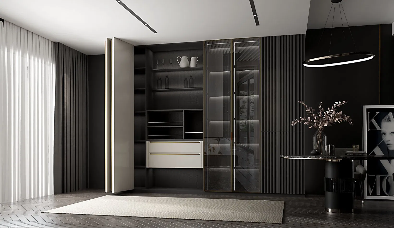 Melamine Wood Storage Sliding Cloest Custom Wardrobe with Drawers Solid Wood Modern Bedside Table Bedroom Home Furniture Sets