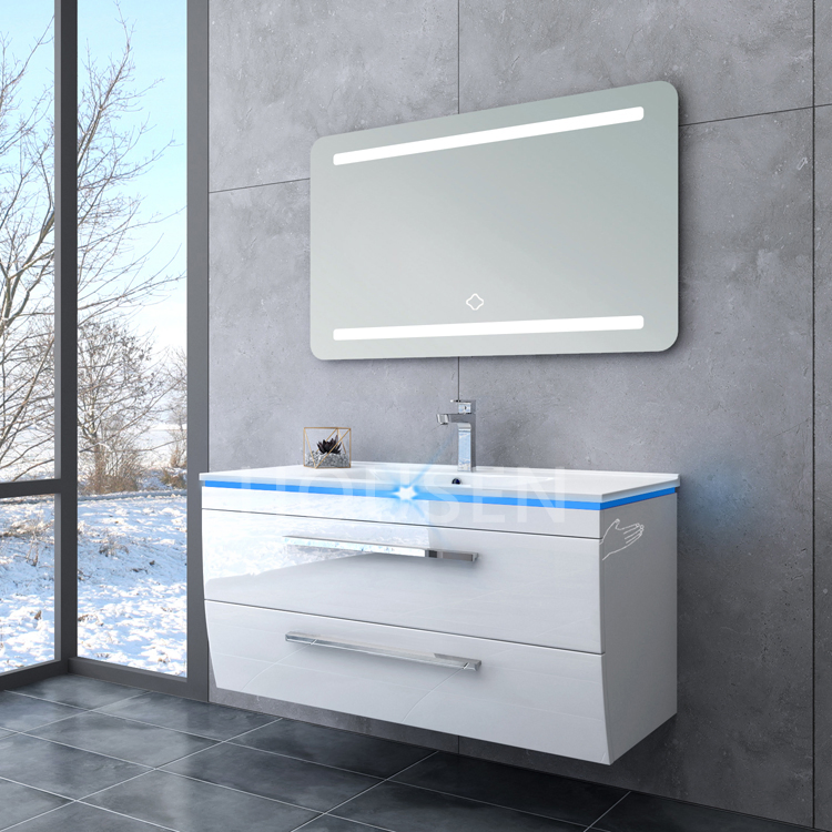 PVC Curved Waterproof Dressing Vanity 304 Stainless Steel LED Smart Bathroom Furniture