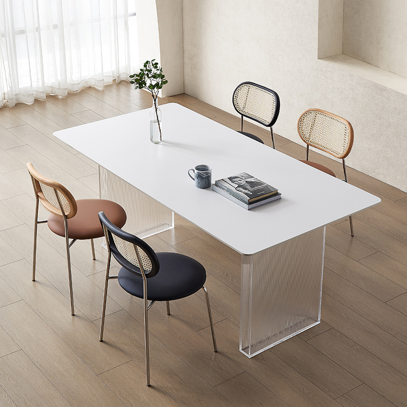 Nordic Home Furniture Dinner Room Acrylic Frame Marble Dining Table Set